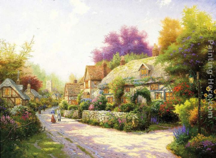 Cobblestone Village painting - Thomas Kinkade Cobblestone Village art painting